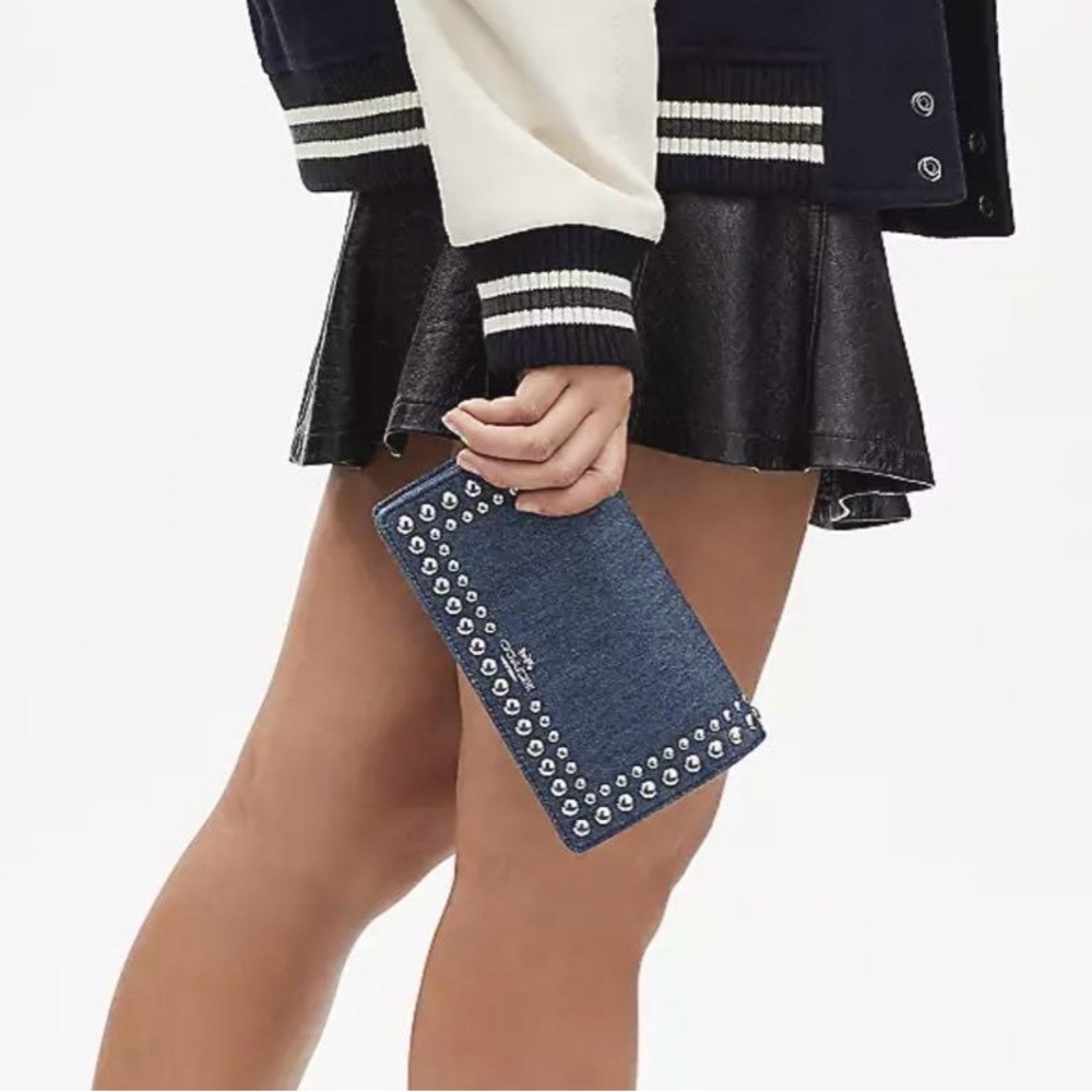 Coach Blue Denim Ana Crossbody Bag/Clutch with Studded Details - Picture 14 of 16